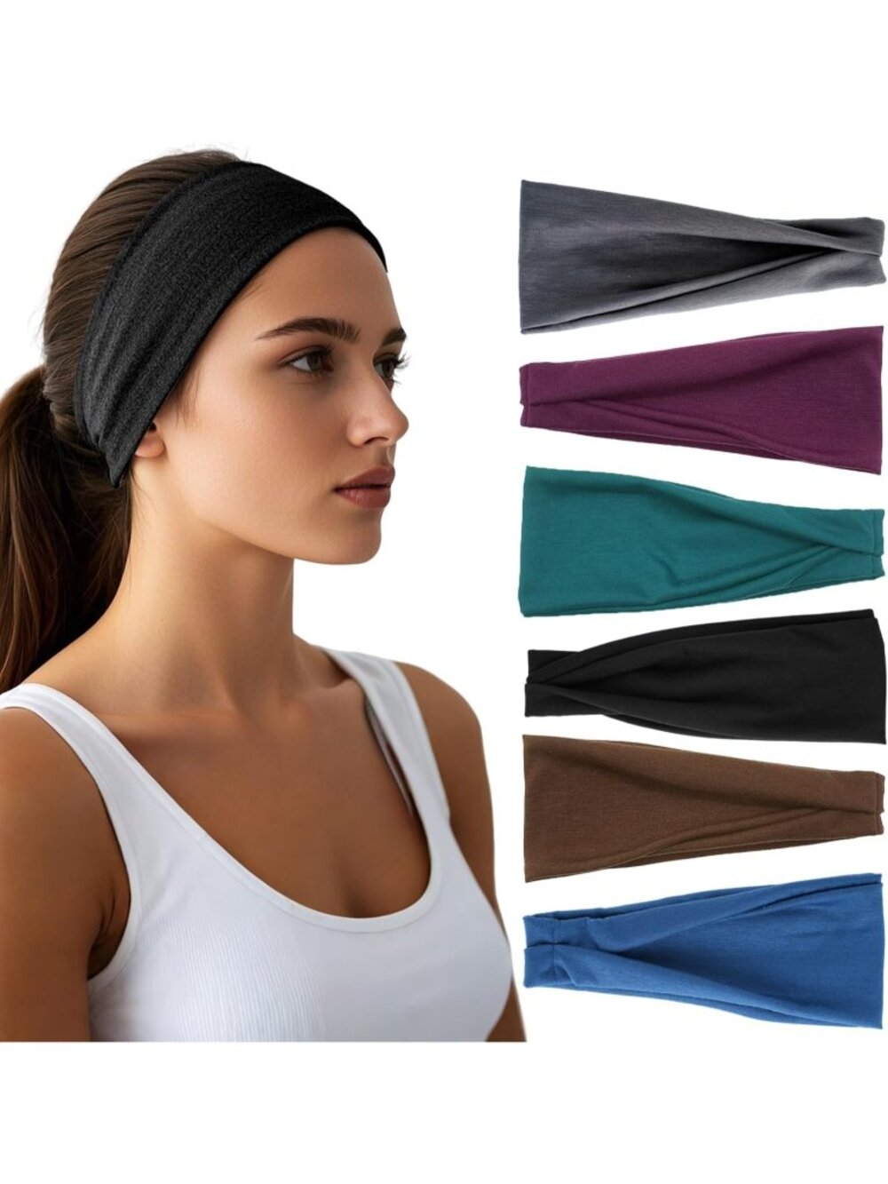 Women Wide Elastic 6 Pack Headbands Stretchy Sports Sweatbands Hair Accessories
